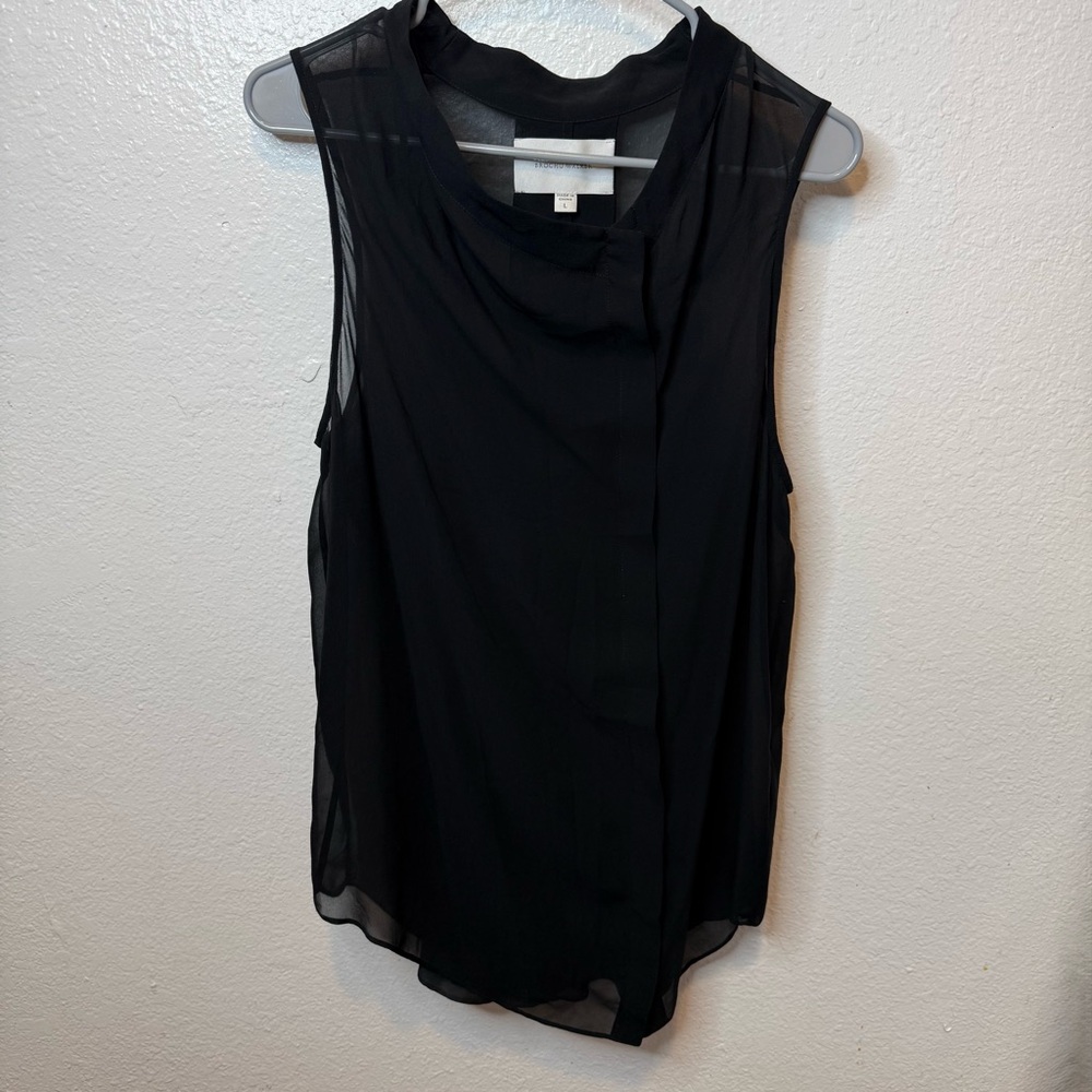 Brochu Walker Black Silk Sheer Blouse with Silk Cami 2 Piece Set Size Large